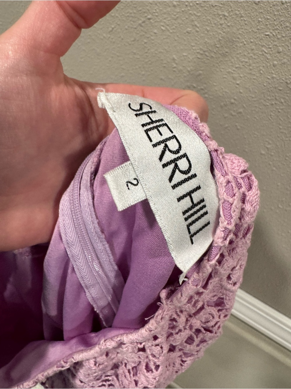 Sherri Hill Lavender Crochet Lace Mini Dress with Tassel Trim - Picture 8 of 8